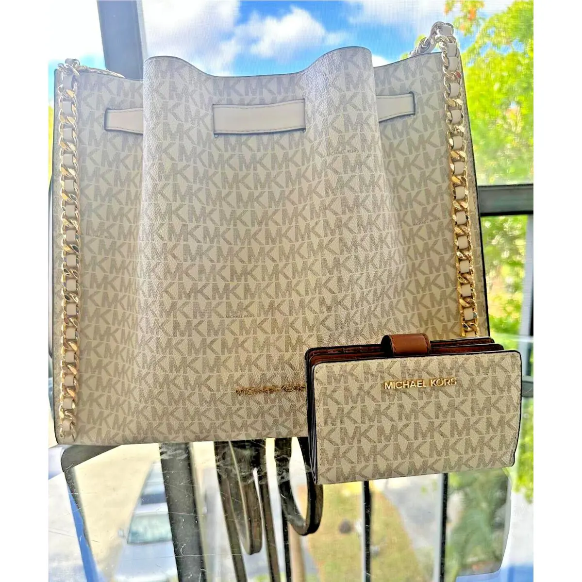 Michael Kors Ladies Women Mina Large Shoulder Bag Purse Handbag+ Bifold Wallet