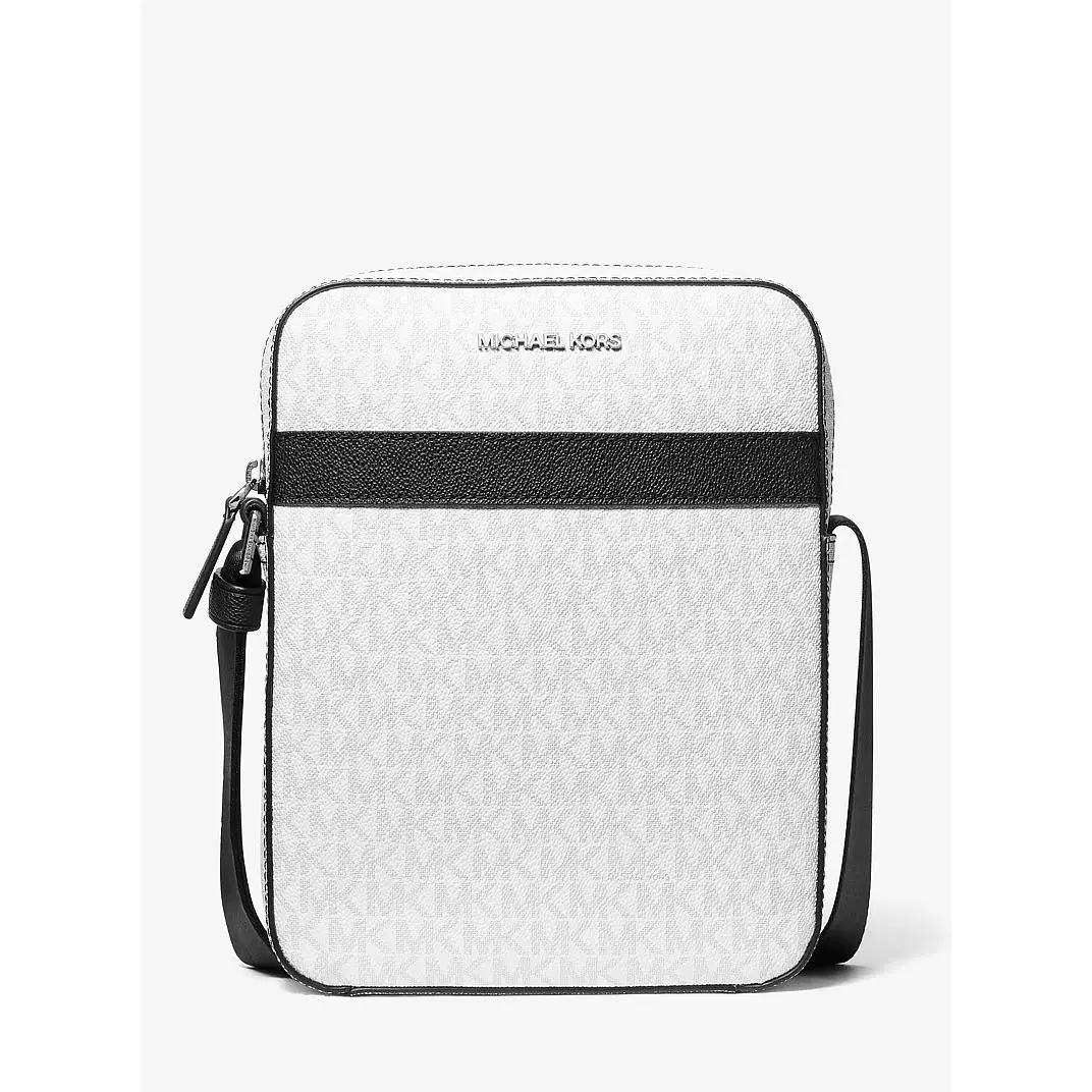 Michael Kors Cooper Medium Shoulder Crossbody Flight Bag MK Bright White/black