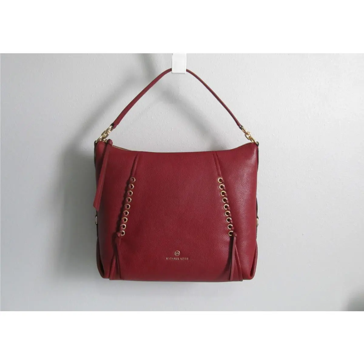 Michael Kors Sia Large Hobo Shoulder Bag Pebbled Leather Brandy Wine Color