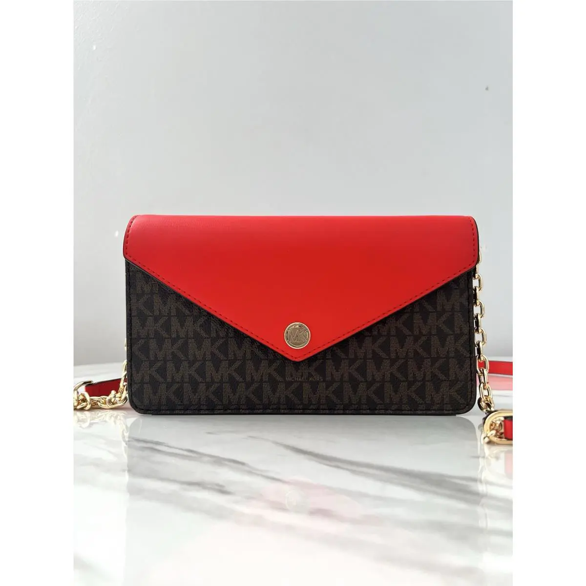 Michael Kors Jet Set Travel Small Flap Clutch Crossbody Bag Purse Brown