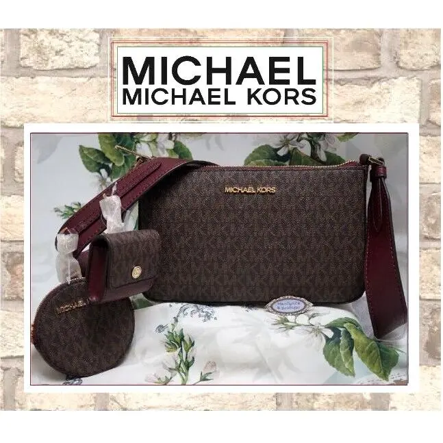 Michael Kors Jet Set MK Merlot Brown X-body Coin Pouch Tech Accessories Ear Pod