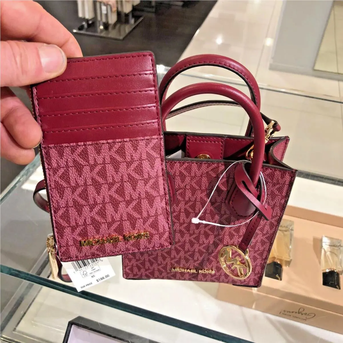 Michael Kors Mercer XS Mini MK Signature Crossbody Leather Purse Bag + Wallet