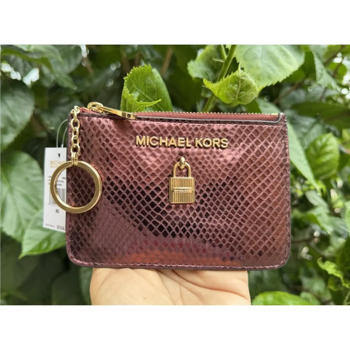 Michael Kors Jet Set Travel SM Coin Pouch ID Key Holder Wallet Exotic Merlot