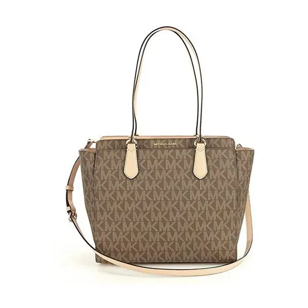 Michael Kors Mocha Signature Dee Dee Large Convertible Tote Purse - Exterior: Brown, Lining: mocha