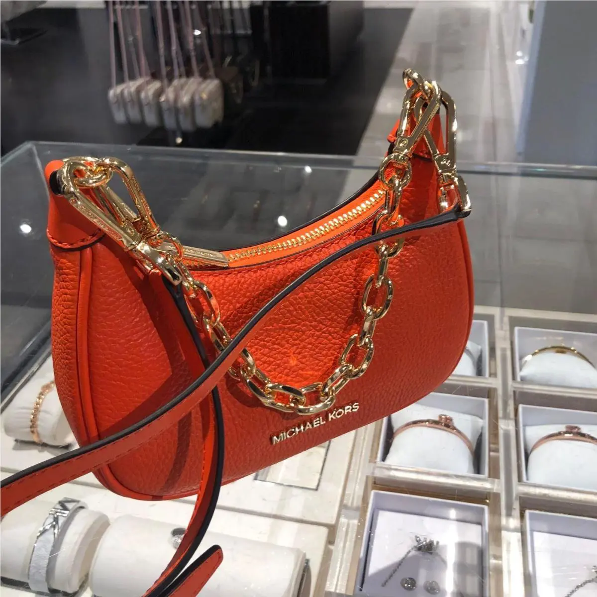 Michael Kors Cora Mini Pouchette Shoulder Crossbody Bag Handbag Purse- Poppy