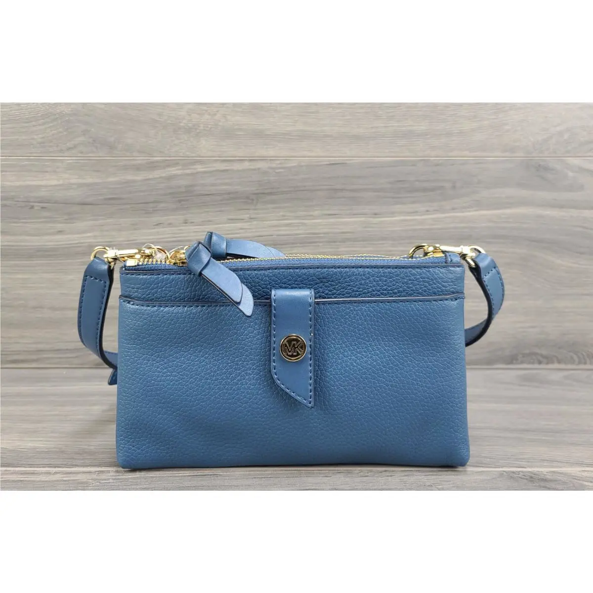 Michael Kors Crossbody Medium Leather Tab Double Zip Phone Handbag Blue