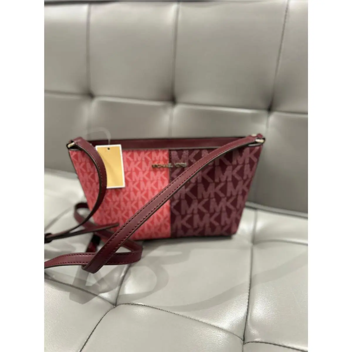 Michael Kors MK Signature Small Shoulder Tote Purse Bag Handbag -oxblood Multi