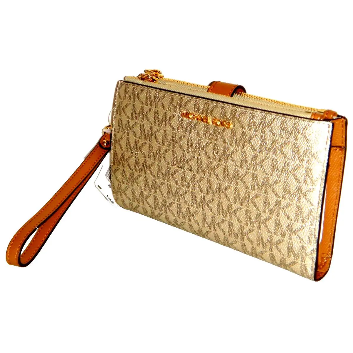 Michael Kors MK Signature Gold Giftables Double Zip Wristlet Wallet 38F9XGFW48
