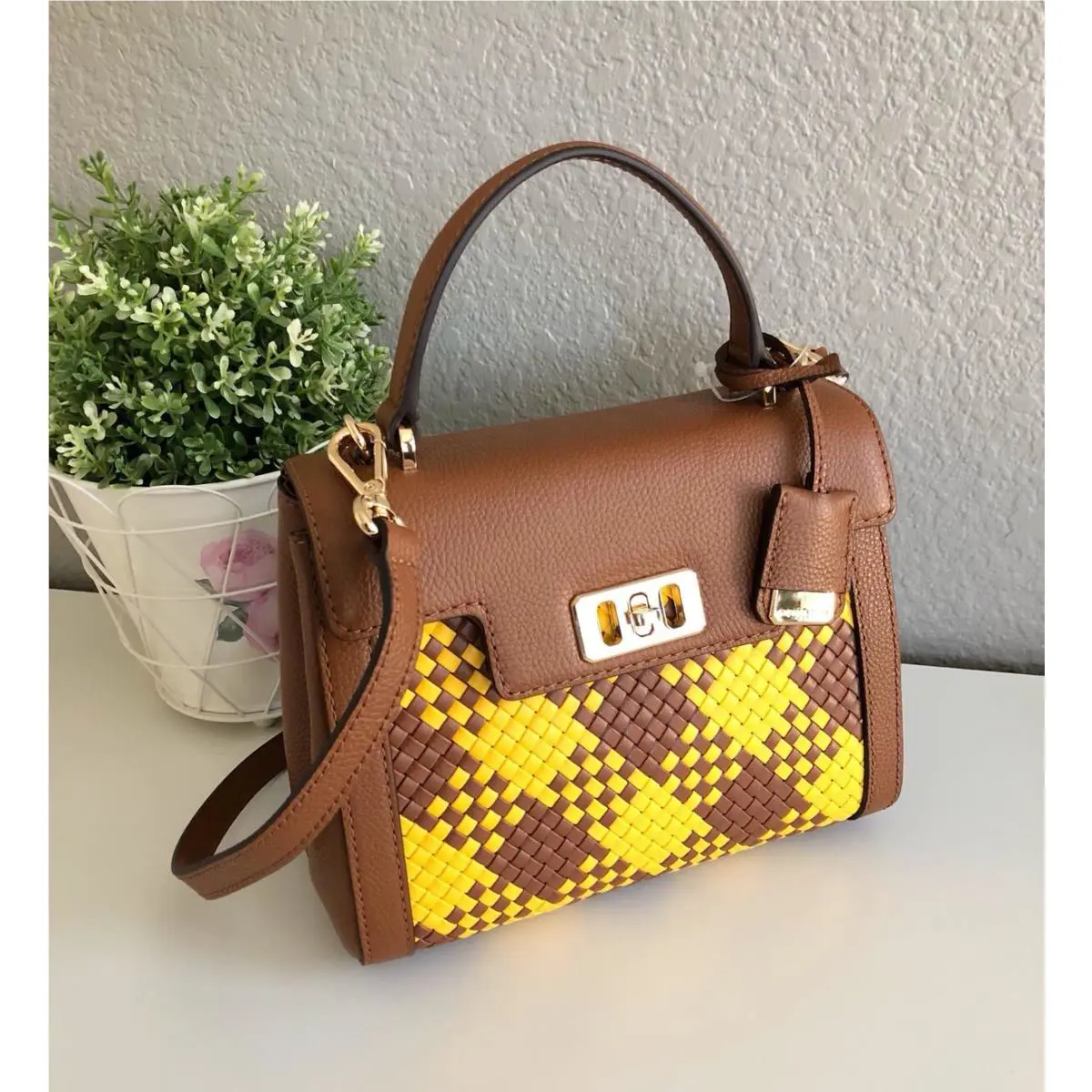 Michael Kors Karson Mini TH Woven Leather Satchel Bag