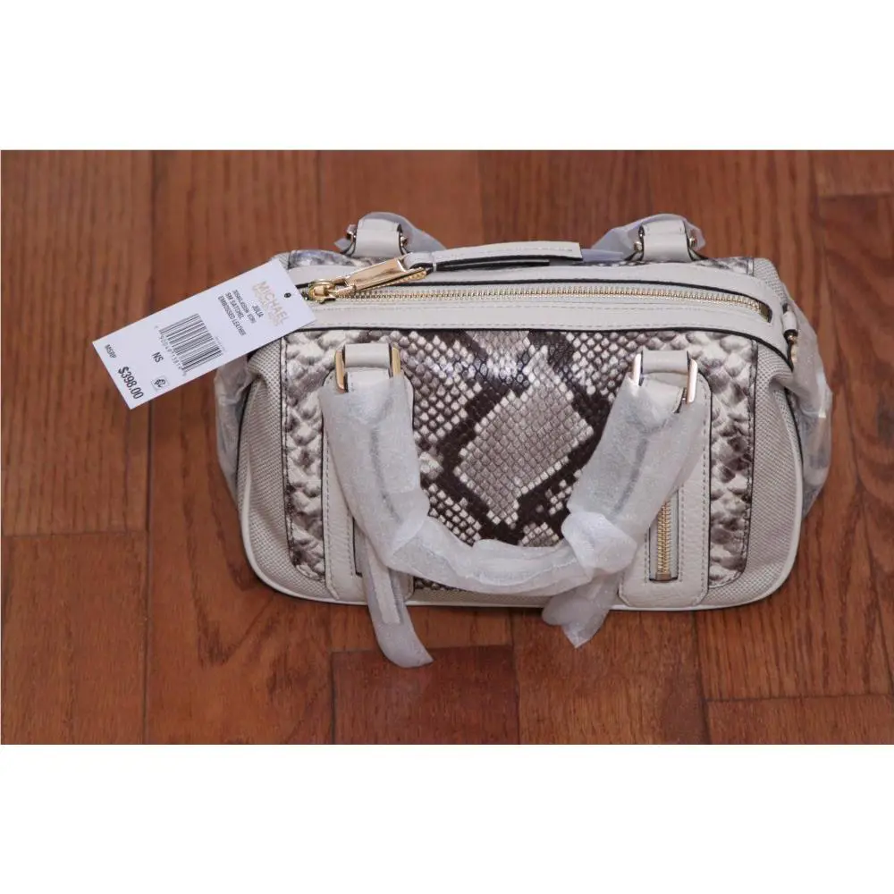 Michael Kors Julia Small Embossed Python Satchel Handbag Purse Ecru