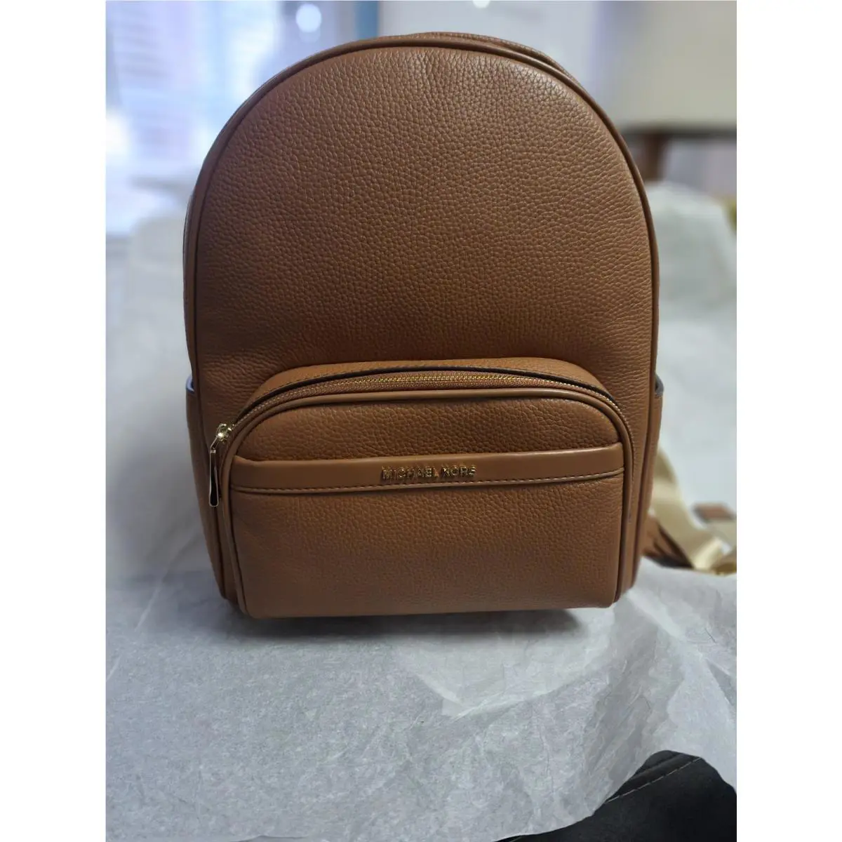 Michael Kors Bex Gold Hardware Medium Pebbled Luggage Leather Backpack