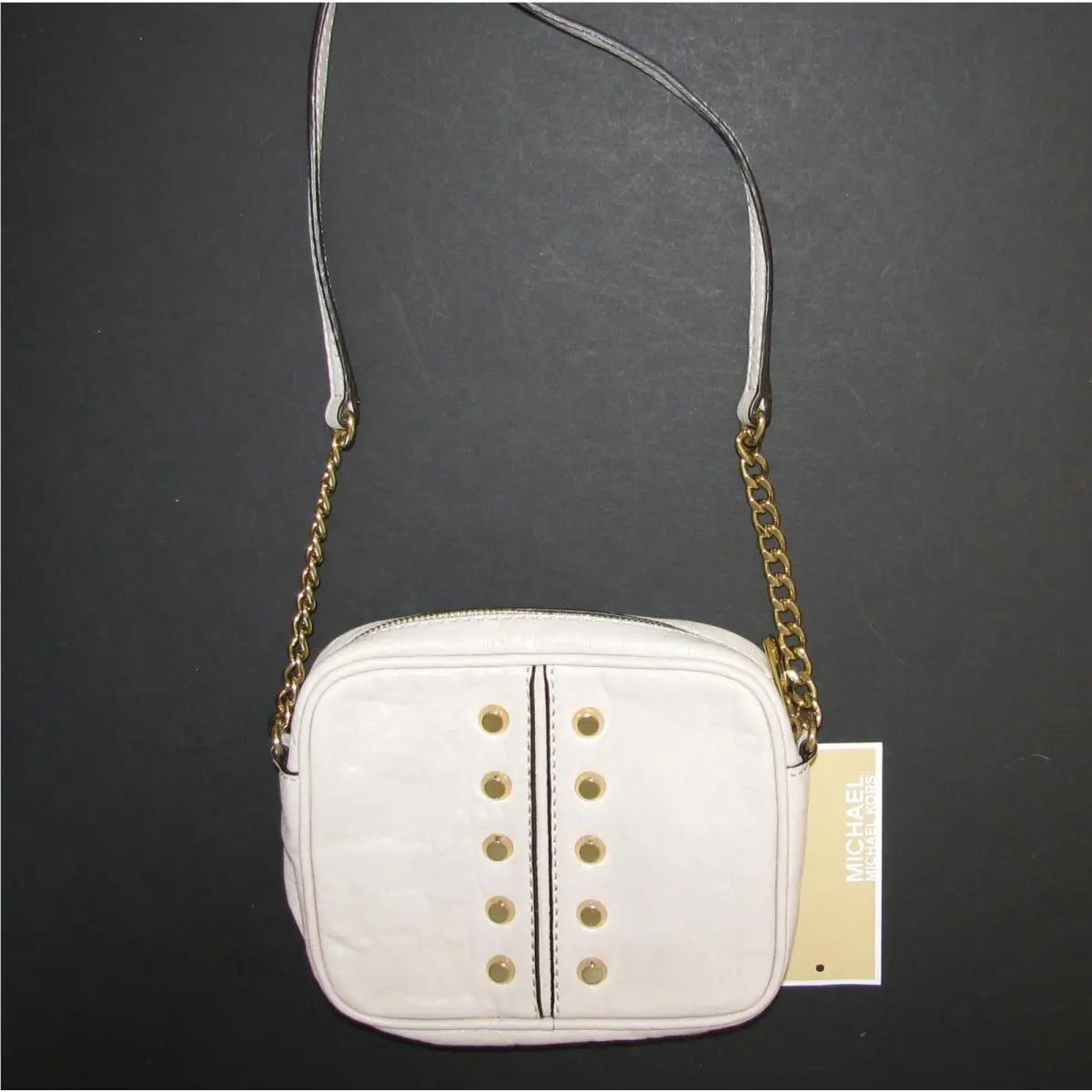 Michael Kors Astor Vanilla White Leather Chain Crossbody Shoulder Hand Bag
