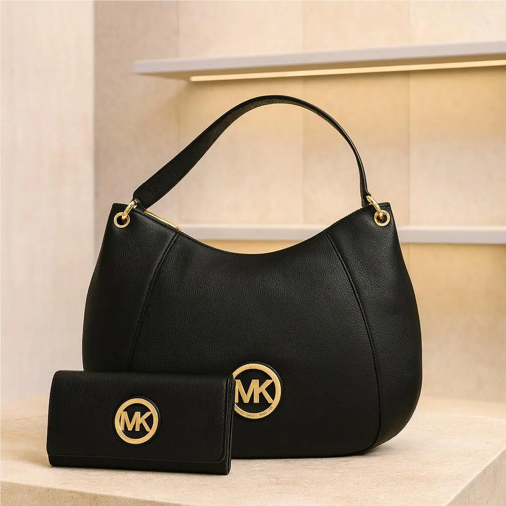 Michael Kors Black Convertible Fulton Shoulder/hobo/crossbody Bag + Wallet