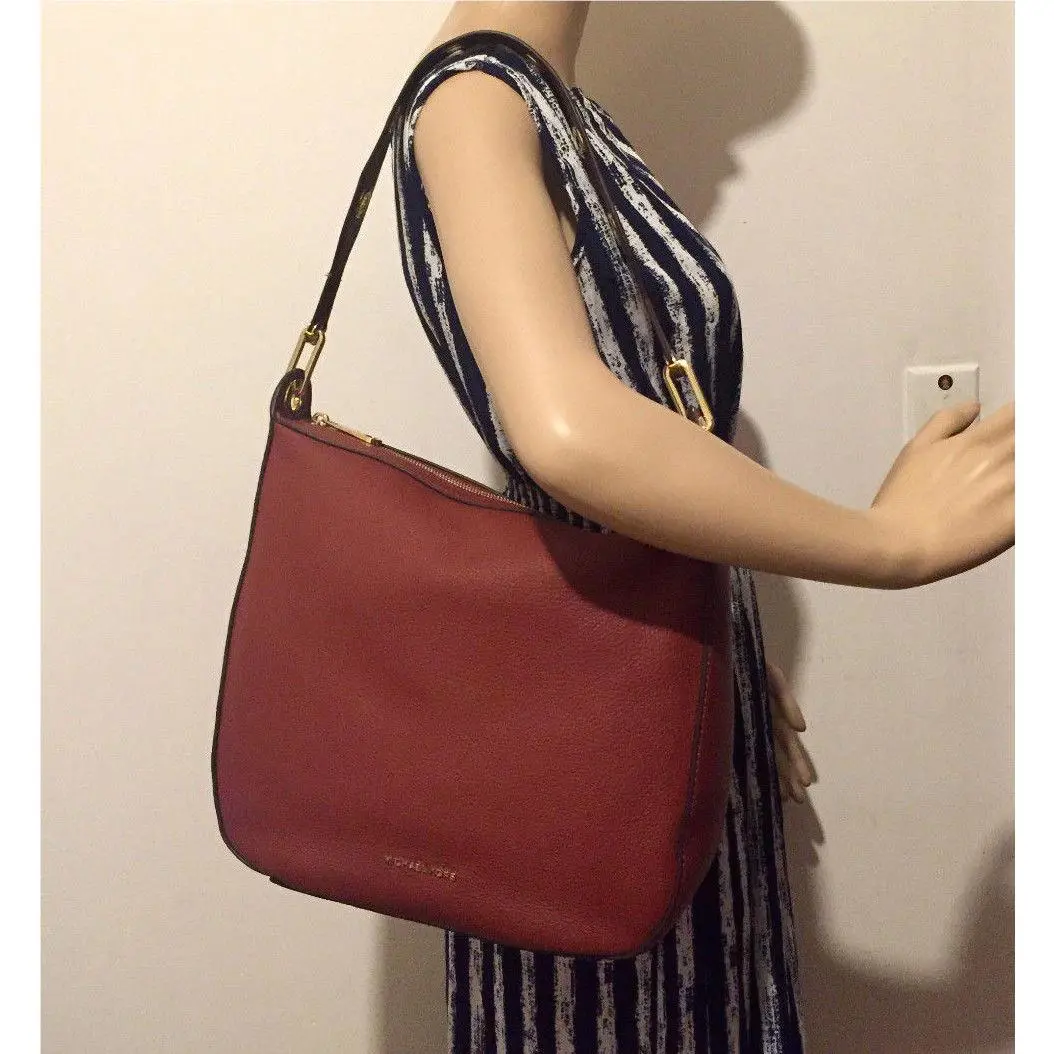 Michael Kors Large Raven Brick Red Leather Top Zip Shoulder Bag Handbag