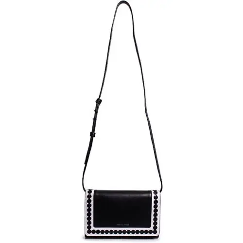 Michael Kors Women`s Analise Leather Messenger Handbag B/w Small