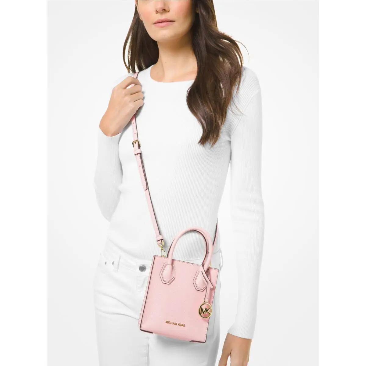 Michael Kors Mercer Extra-small Pebbled Leather Crossbody Bag Pink