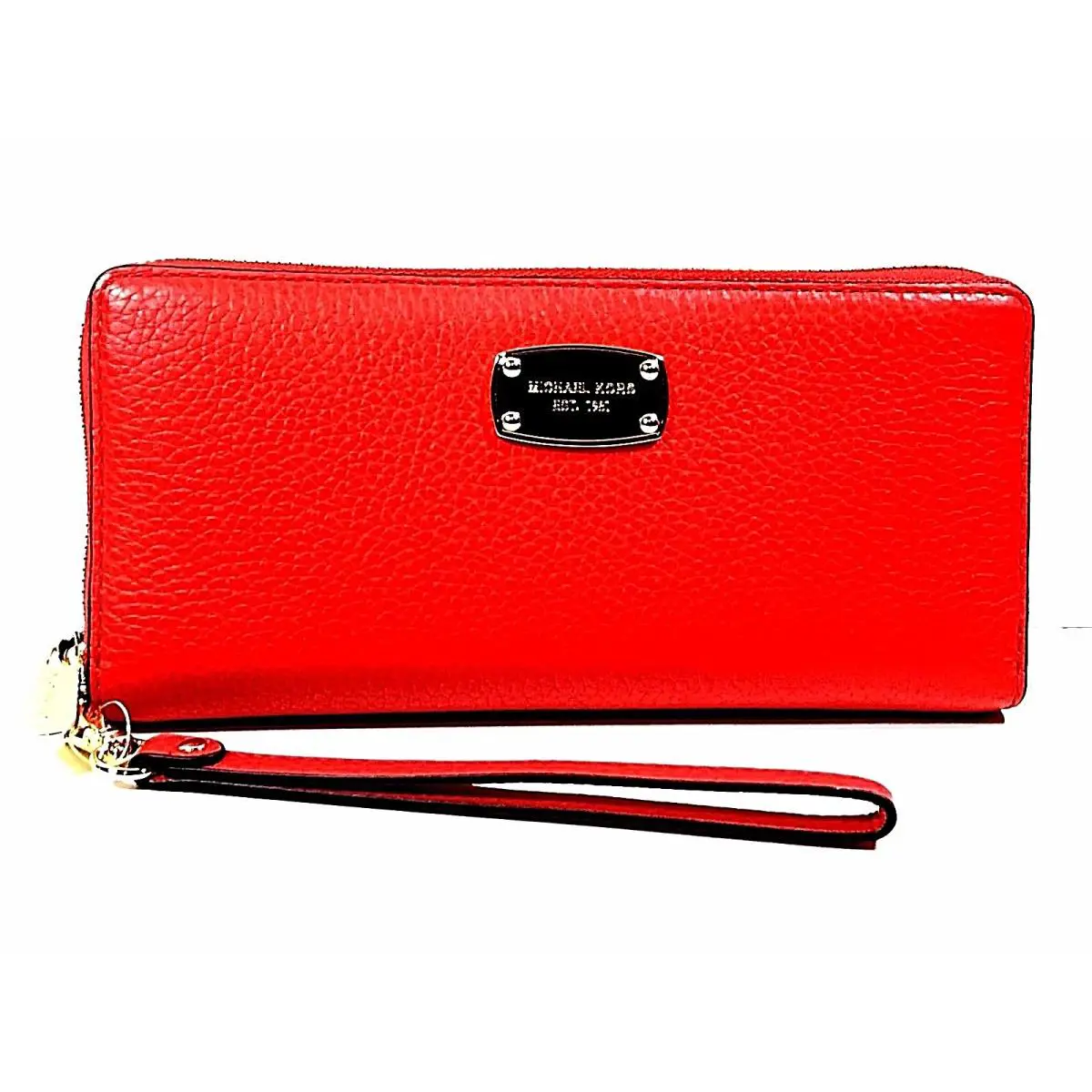 Michael Lots Jet Set Travel Continental Leather Wallet Wristlet Sienna Red/gold