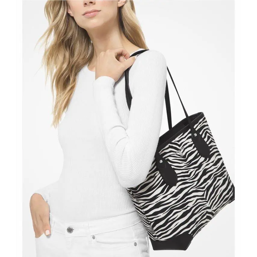 Michael Kors Zebra Tote Eva Shoulder Bag 14`w x 9-1/2