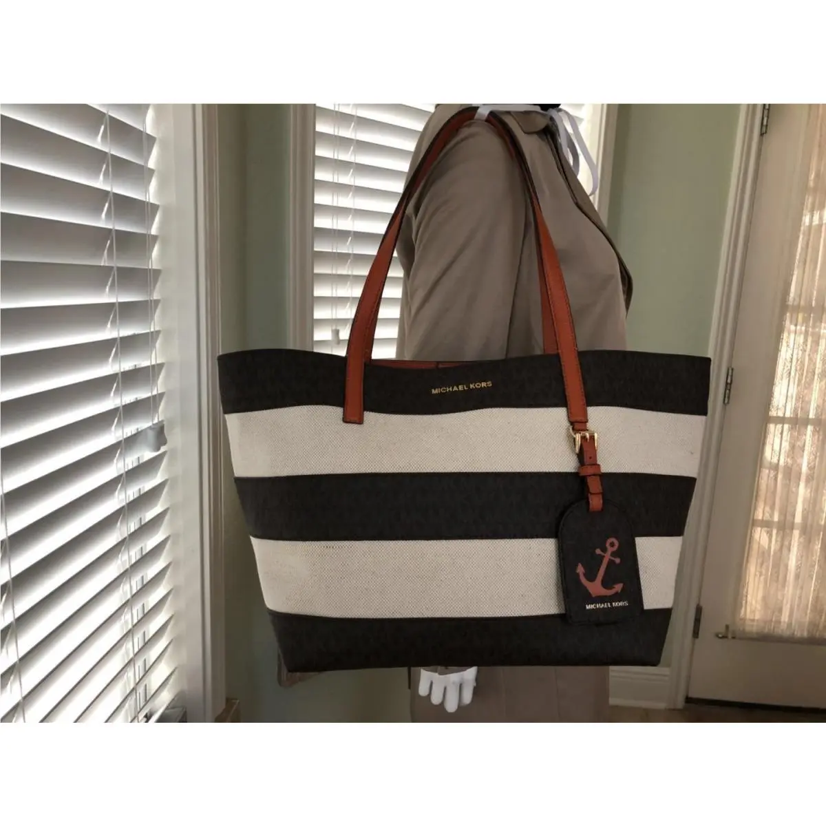 Illustrations Stripe Canvas Large ew Tote by Michael Kors