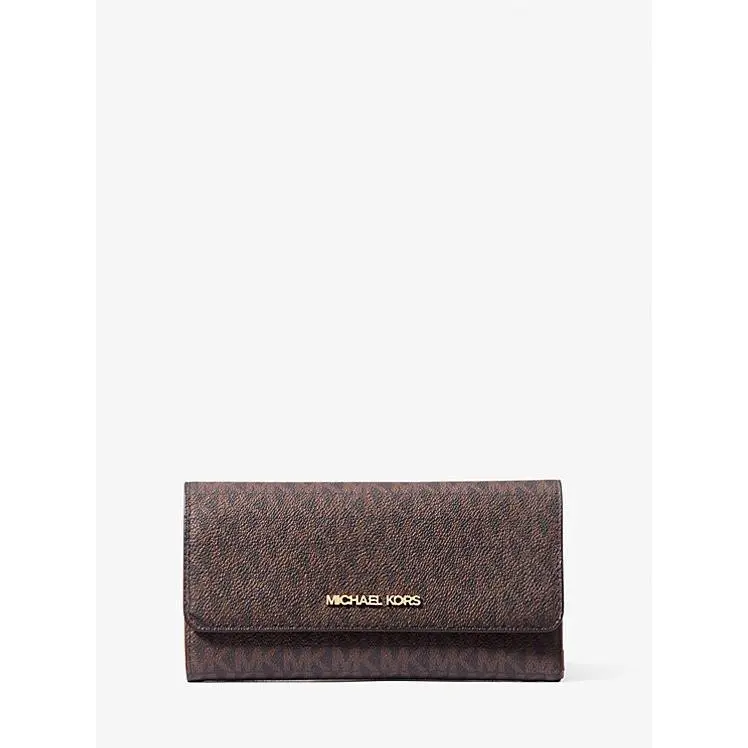 Michael Kors Jet Set Travel Crossgrain Leather Tri-fold Large Wallet Brown