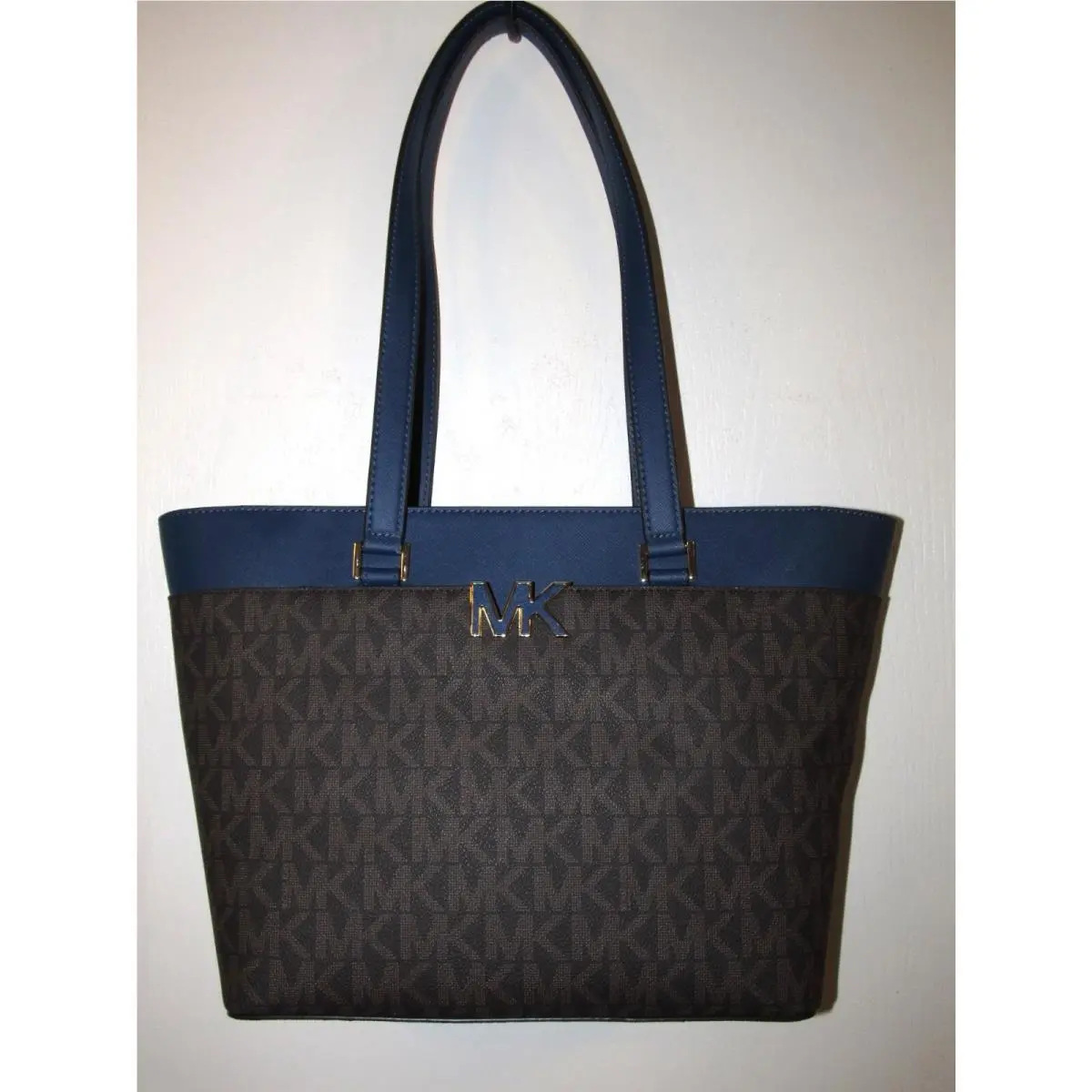 Florence Large Tote Brown River Blue Signature Shoulder Bag by Michael Kors