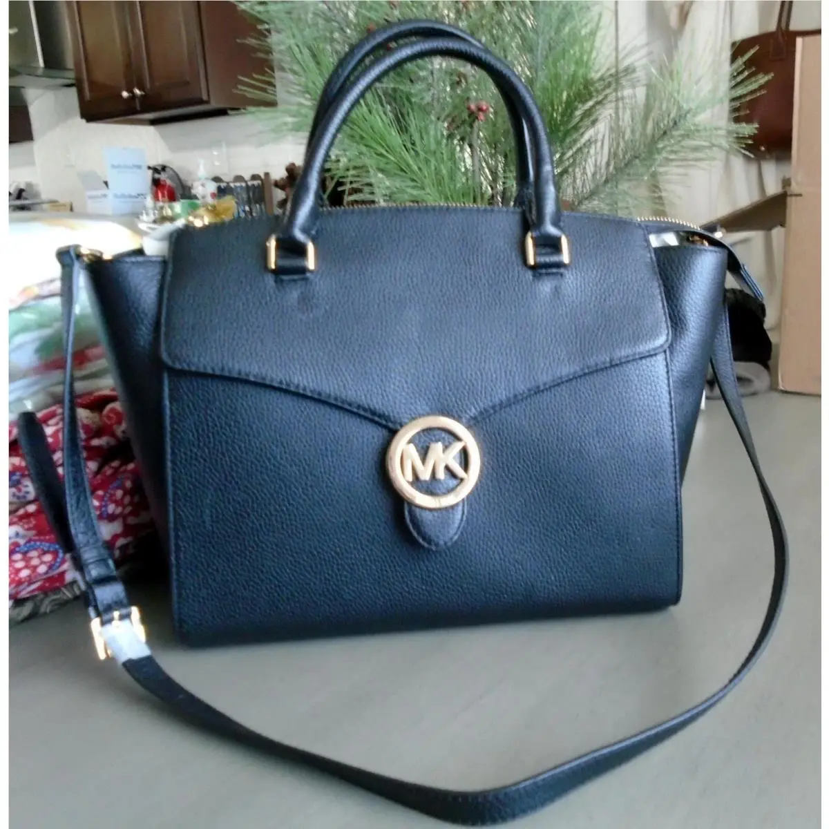 Michael Kors Vanna Large Black Pebbled Leather Satchel / Shoulder Bag