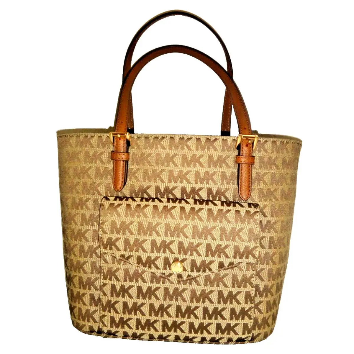 Michael Kors Jet Set MK Signature Beige Jacquard MD Pkt MF Tote Bag 38S9XTTT6J