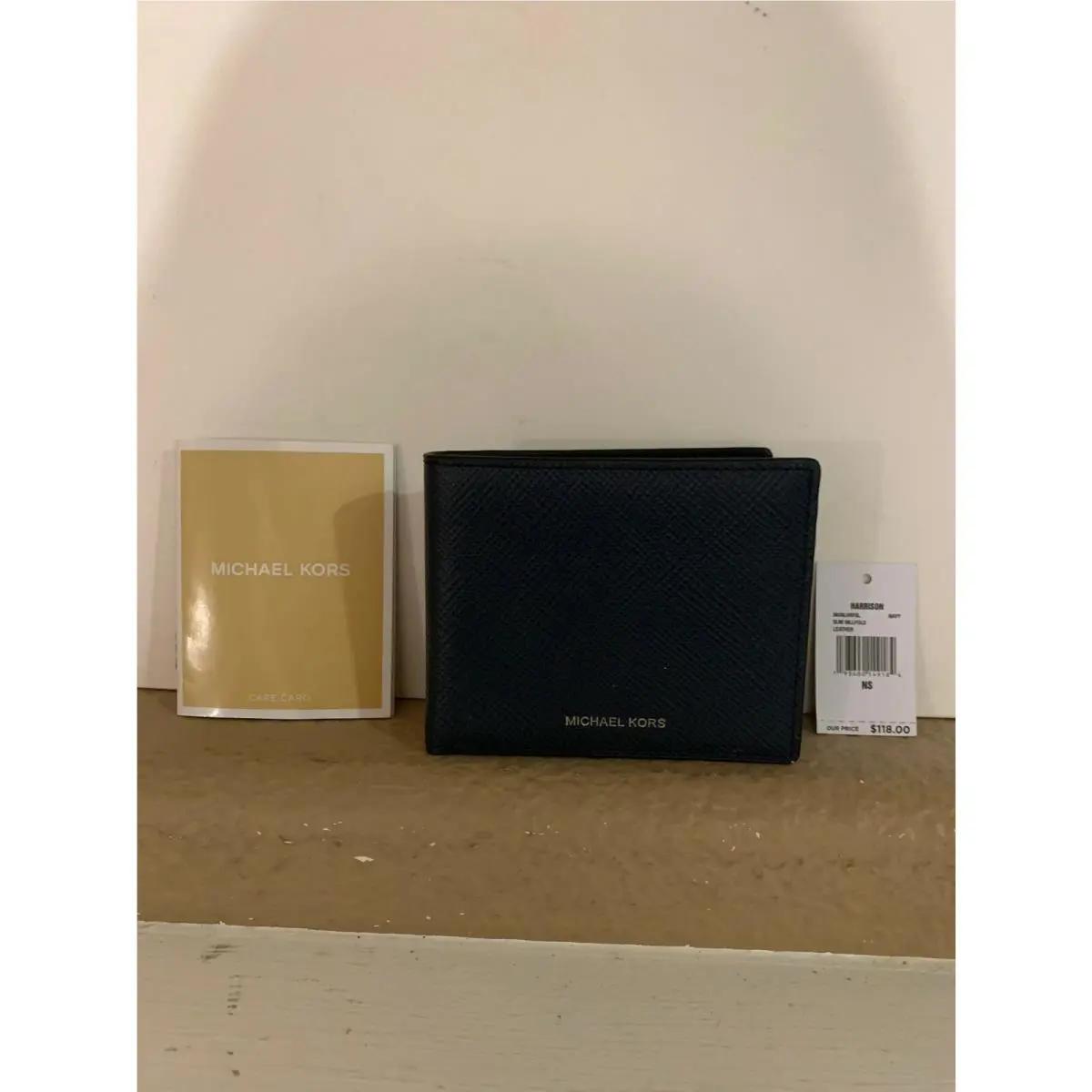 Michael Kors Harrison Navy Slim Billfold Leather Wallet - Retail