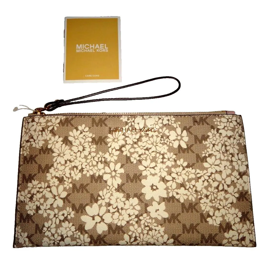Michael Kors Jet Set MK Signature Floral Clutch LG Wristlet Wallet Natural Multi