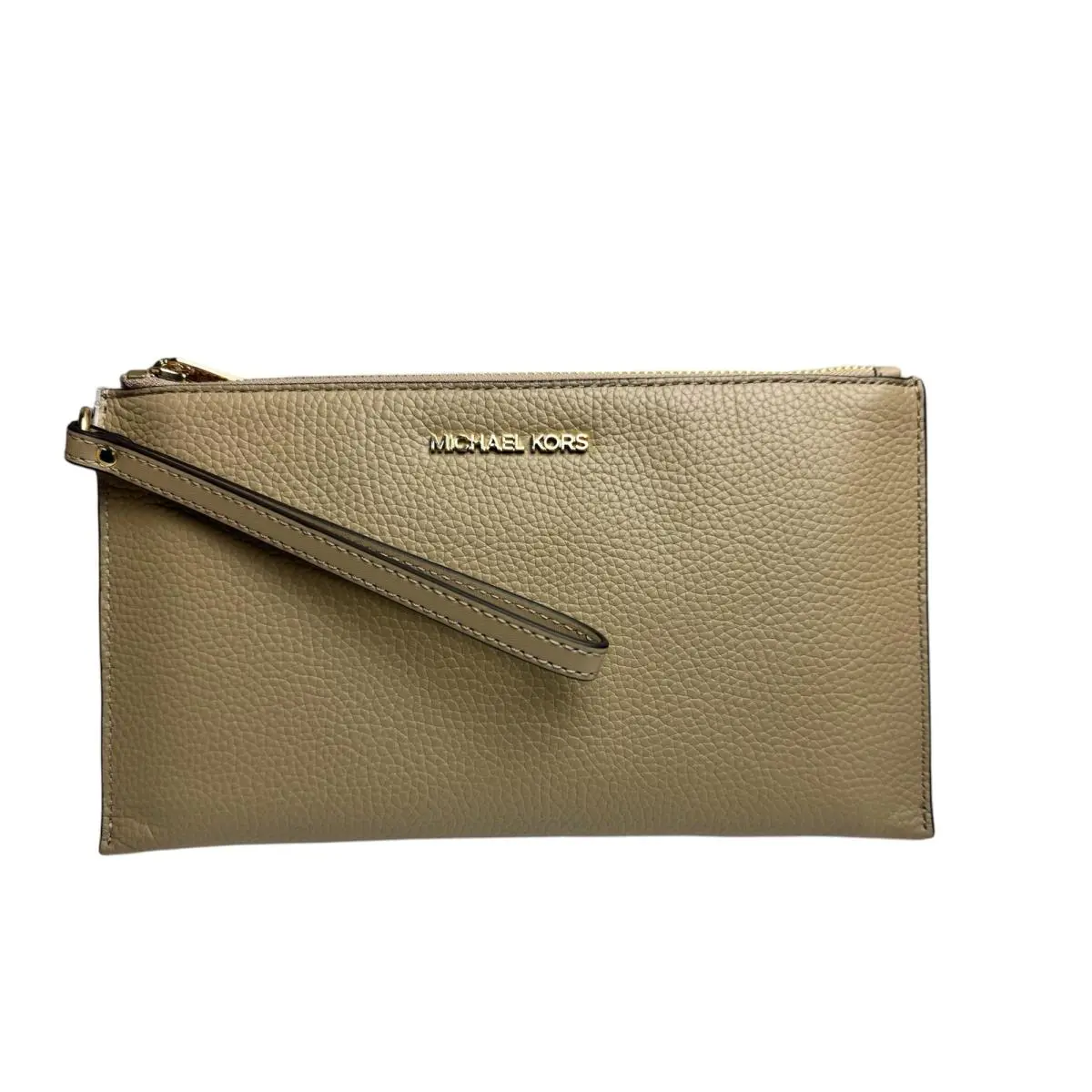 Michael Kors 35S4GTVW3L Jet Set Camel Tan Pebbled Leather Large Womens Wristlet