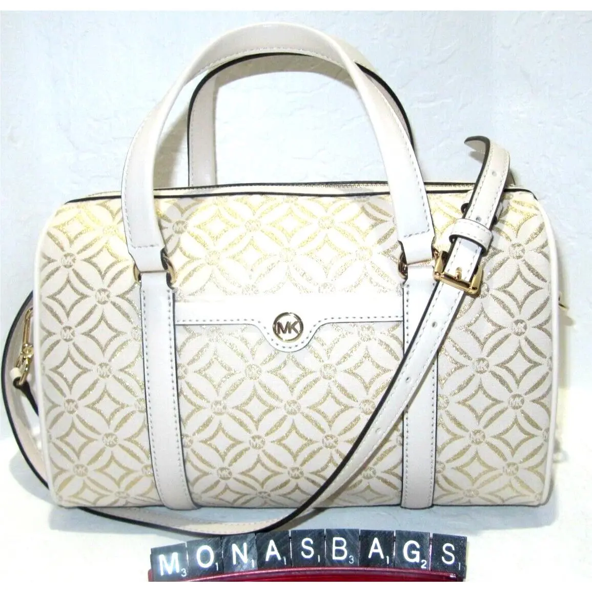 Michael Kors Medium Travel Logo Pale Gold Multi Metallic Duffle Bag