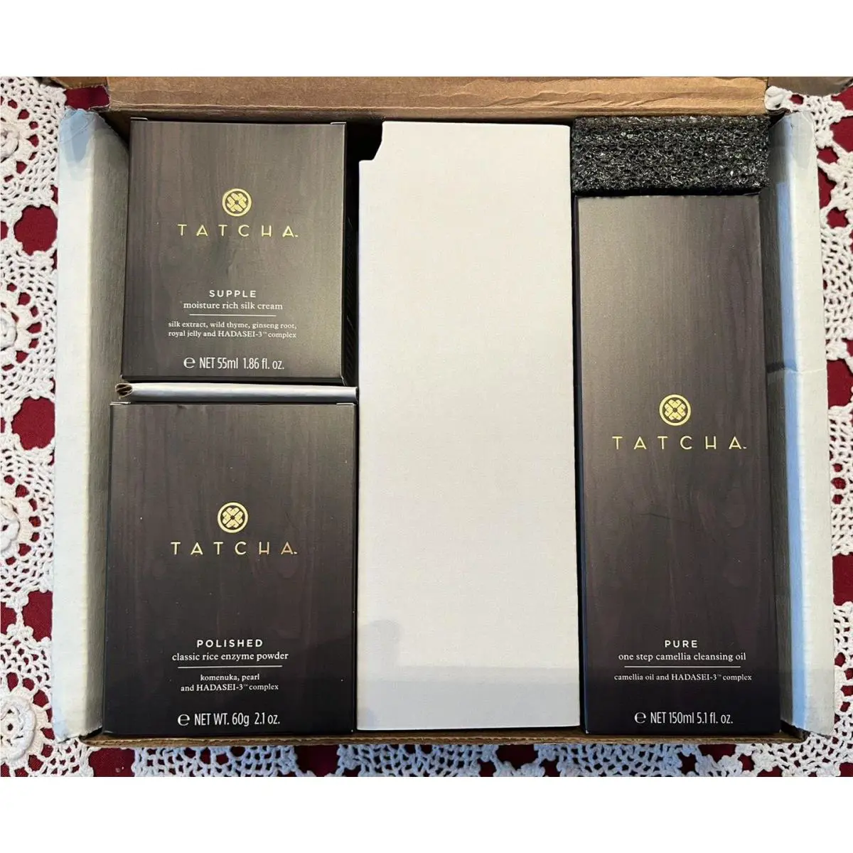 Tatcha Tatsha 3 Piece Kit Supple Milk Cream Polished Rice Powder Pure Cleansing Oil Qvc