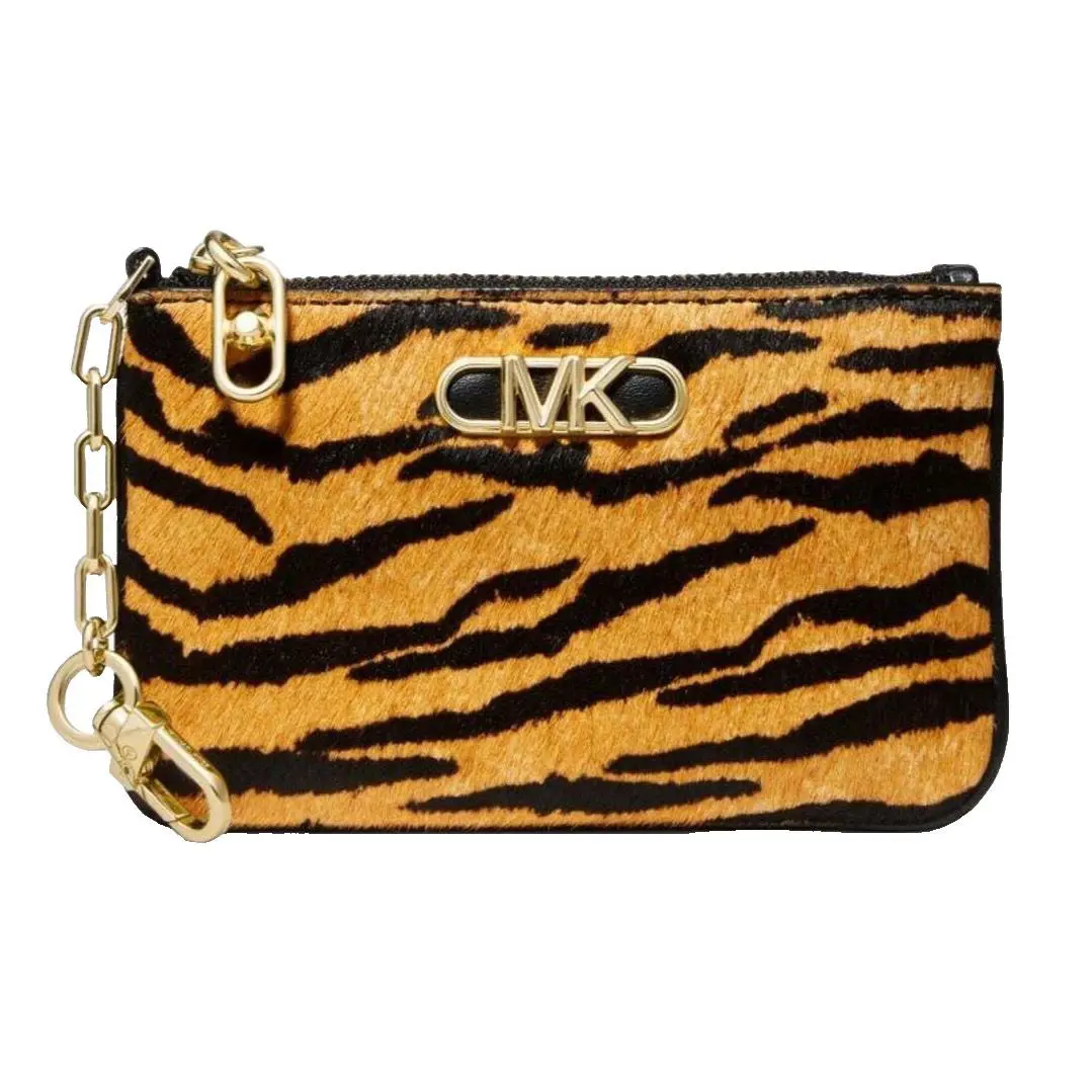 Michael Kors Animal Print Calf Hair Parker Key Card Holder - Exterior: Black/Gold, Lining: Black, Handle/Strap: Gold
