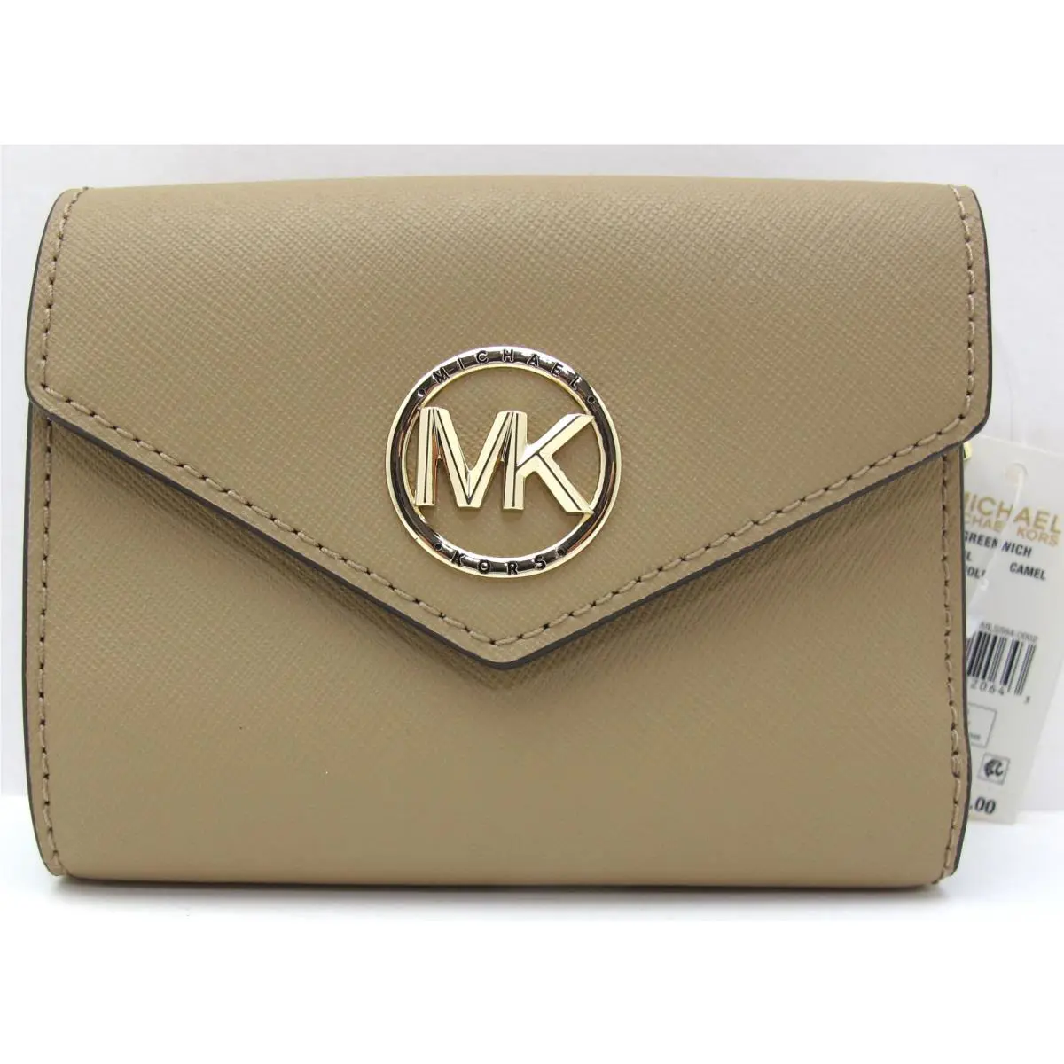 Michael Kors Greenwich Med Trifold Saffanio Leather Wallet Camel