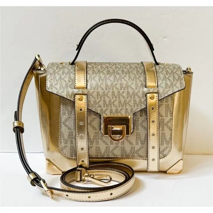 Michael Kors Manhattan Medium Satchel Shoulder Crossbody Bag MK Pale Gold