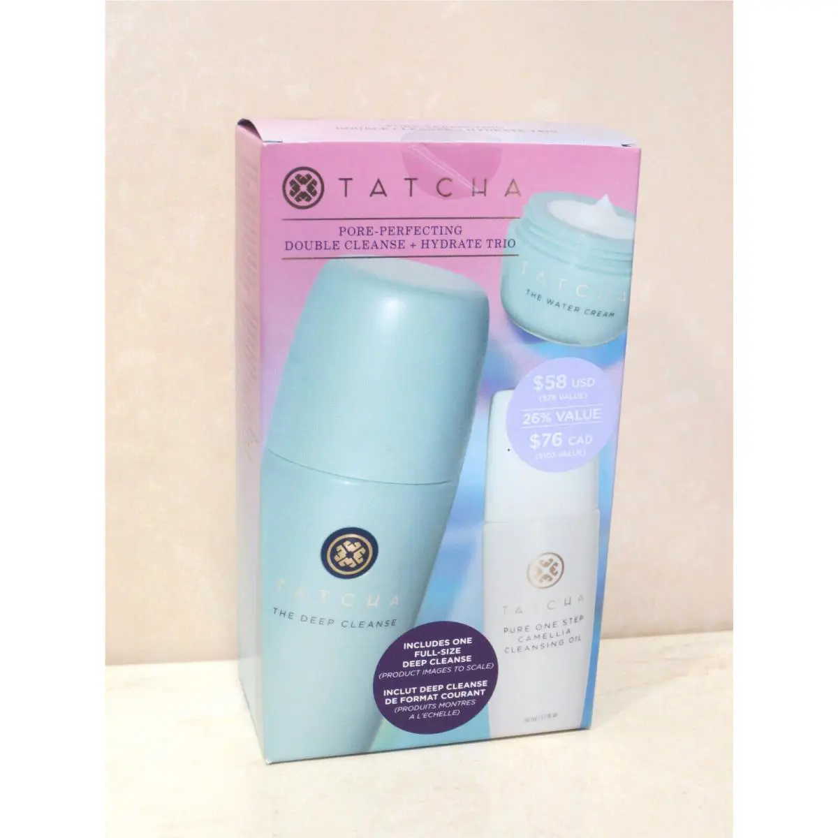Tatcha Pore-perfecting + Double Cleanse + Hydrate Trio Set Boxed