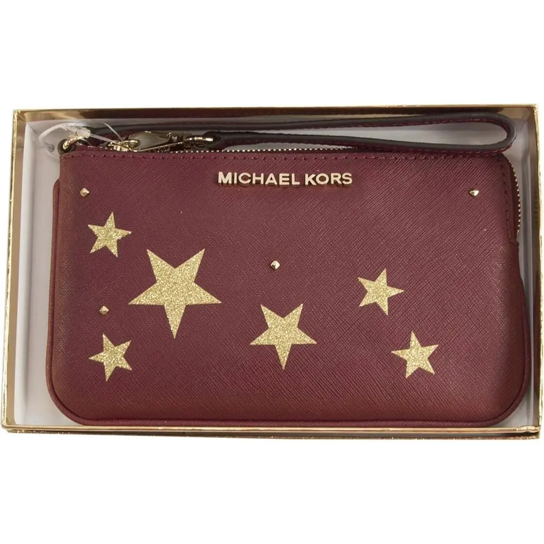 Michael Kors Illustrations Star Top Zip Leather Wristlet Cherry