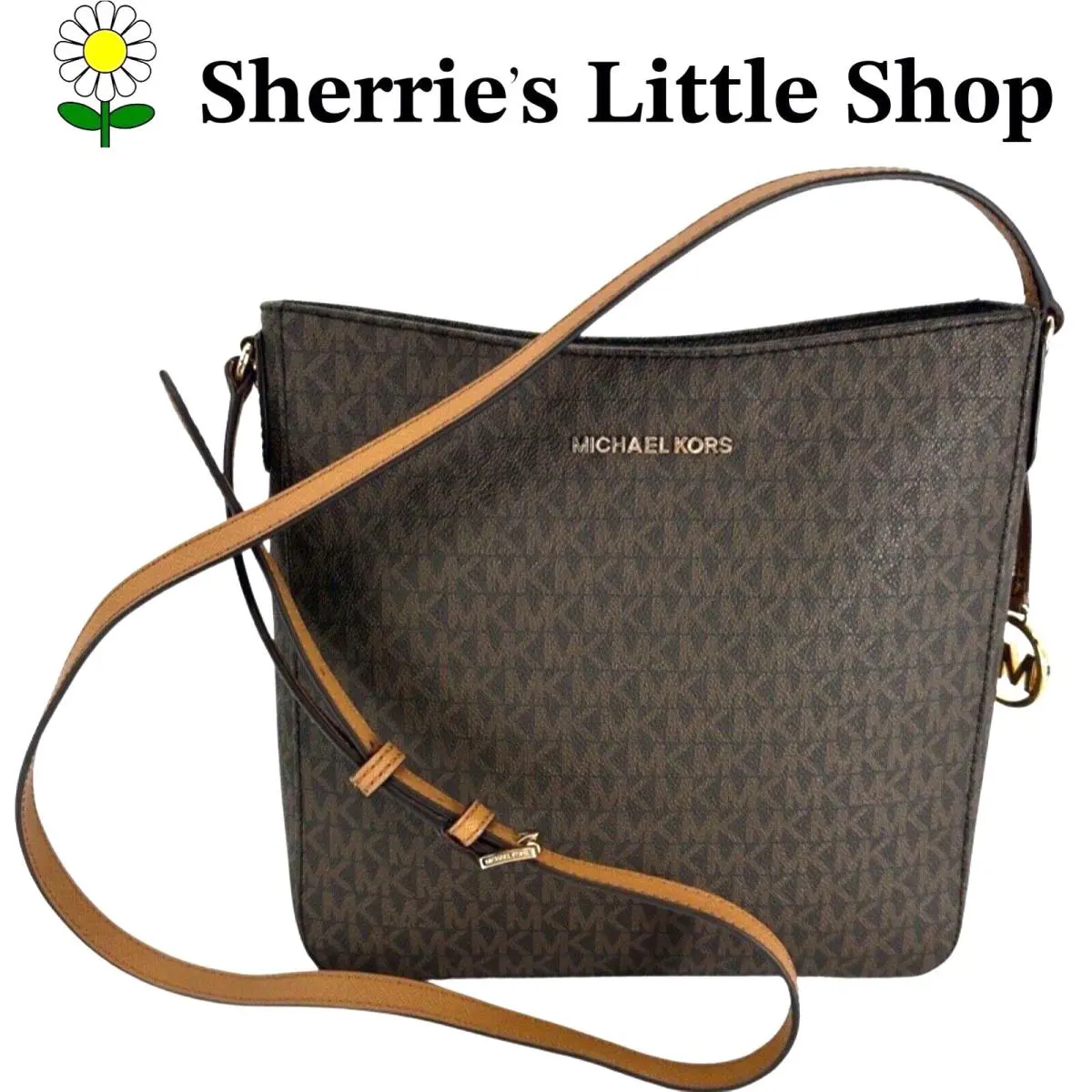 Michael Kors Jet Set Travel Brown Logo Print Canvas Messenger Handbag - Handle/Strap: Brown, Lining: Beige, Exterior: Brown