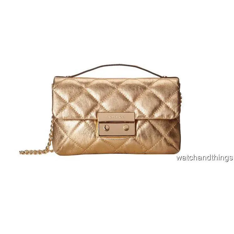 Michael Kors Sloan Gold Small Quilted Leather Messenger 30F4MSLM1M