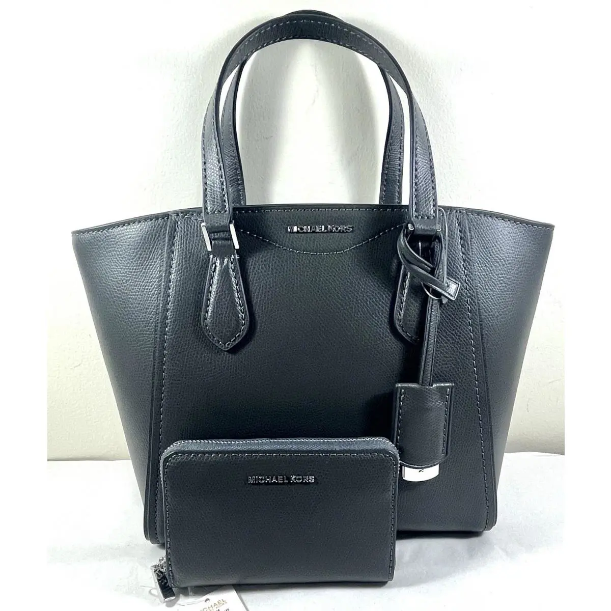 Michael Kors Taryn Small Grey Leather Convertible Tote Crossbody Bag Cardcase