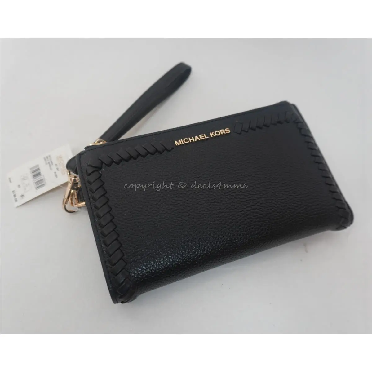 32T2GJ6W4L Jet Set Double Zip Leather Wallet/wristlet in Black by Michael Kors