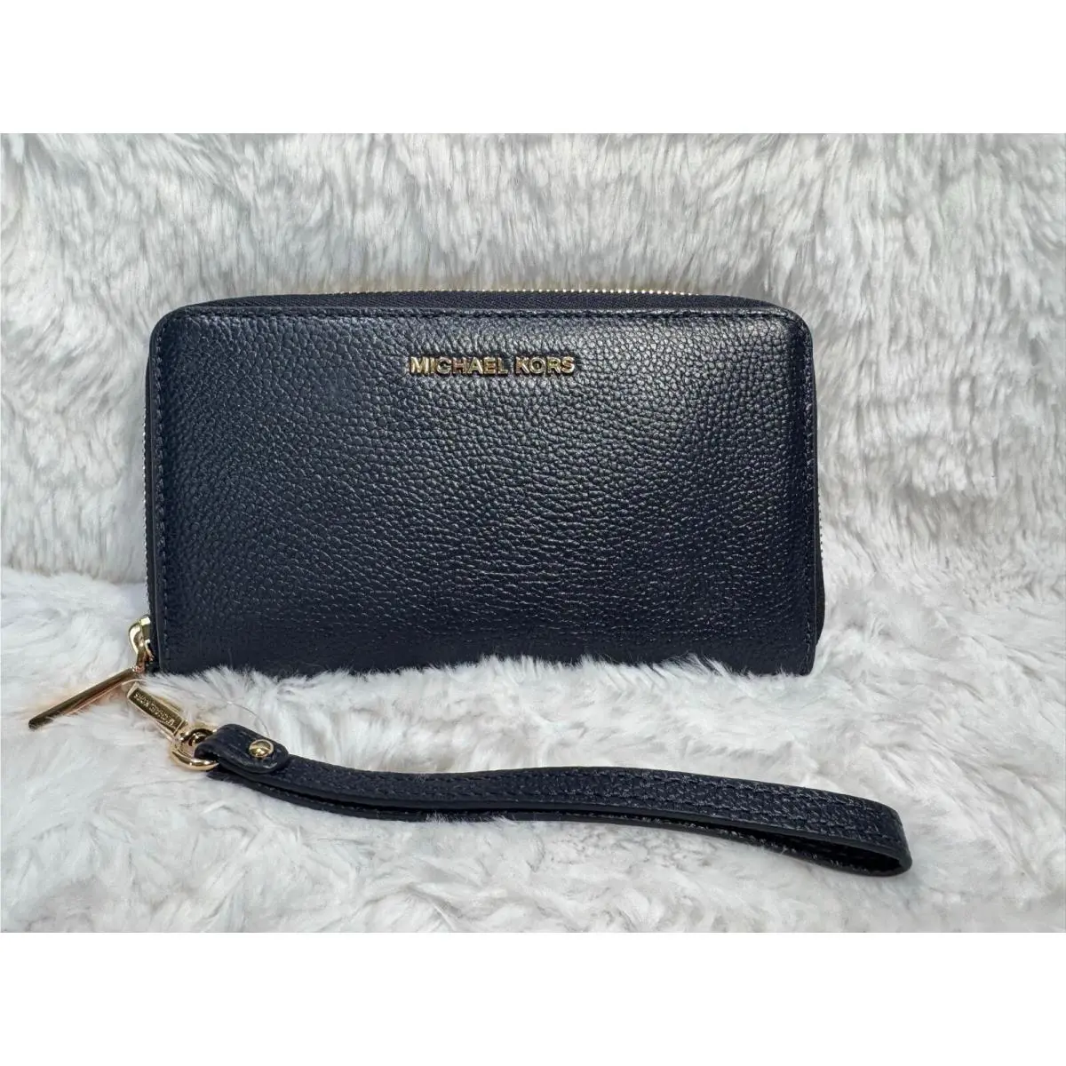 Kors Lg Flat MF Phn Case Leather Blue Wristlet 32F6GM9E3L