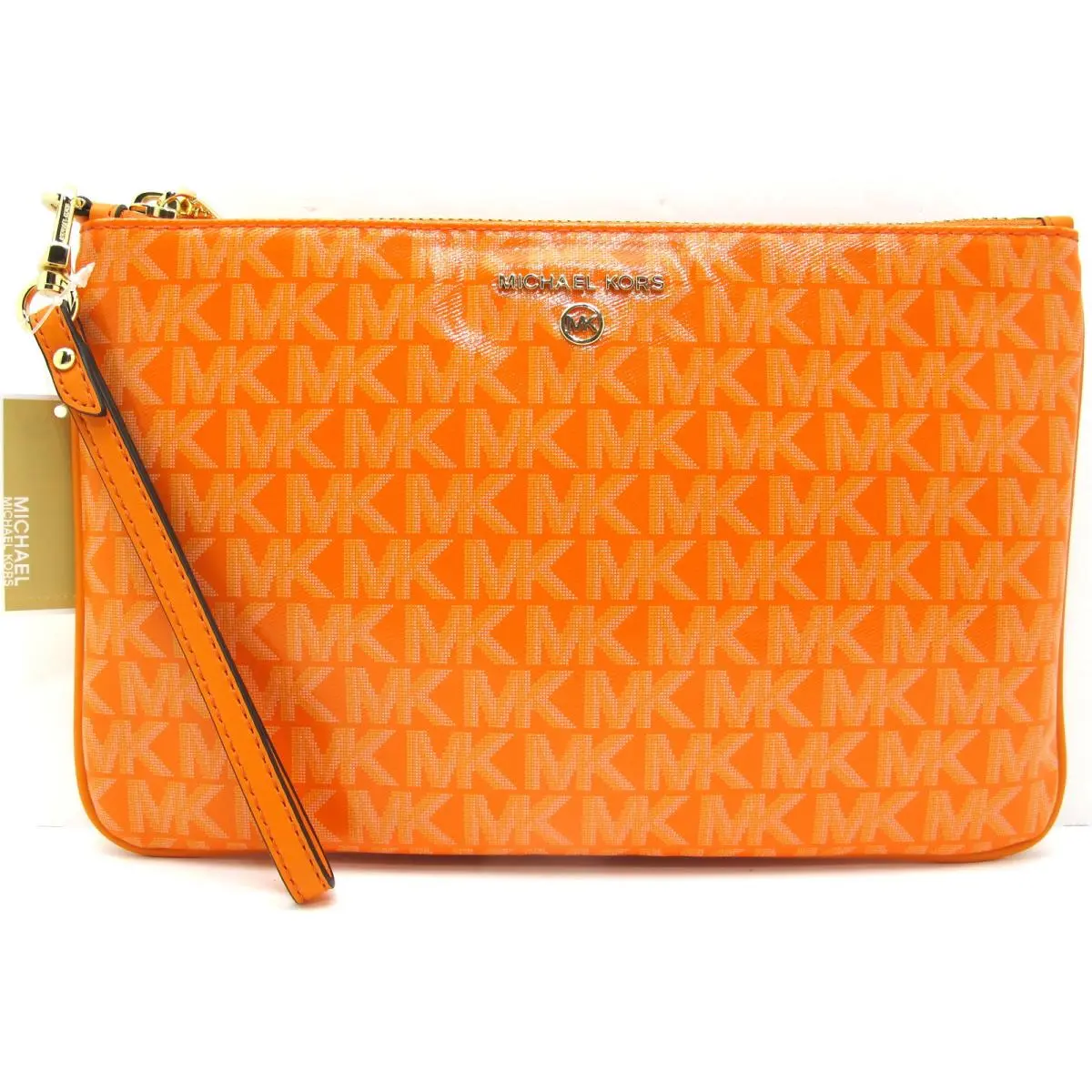 Michael Kors Jet Set Charm Logo Large Top Zip Wristlet/clutch Apricot/orange