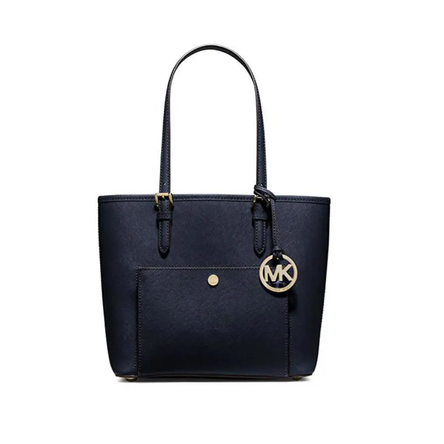 Michael Kors Jet Set Medium Snap Pocket Leather Tote 30F4GTTT8L Navy