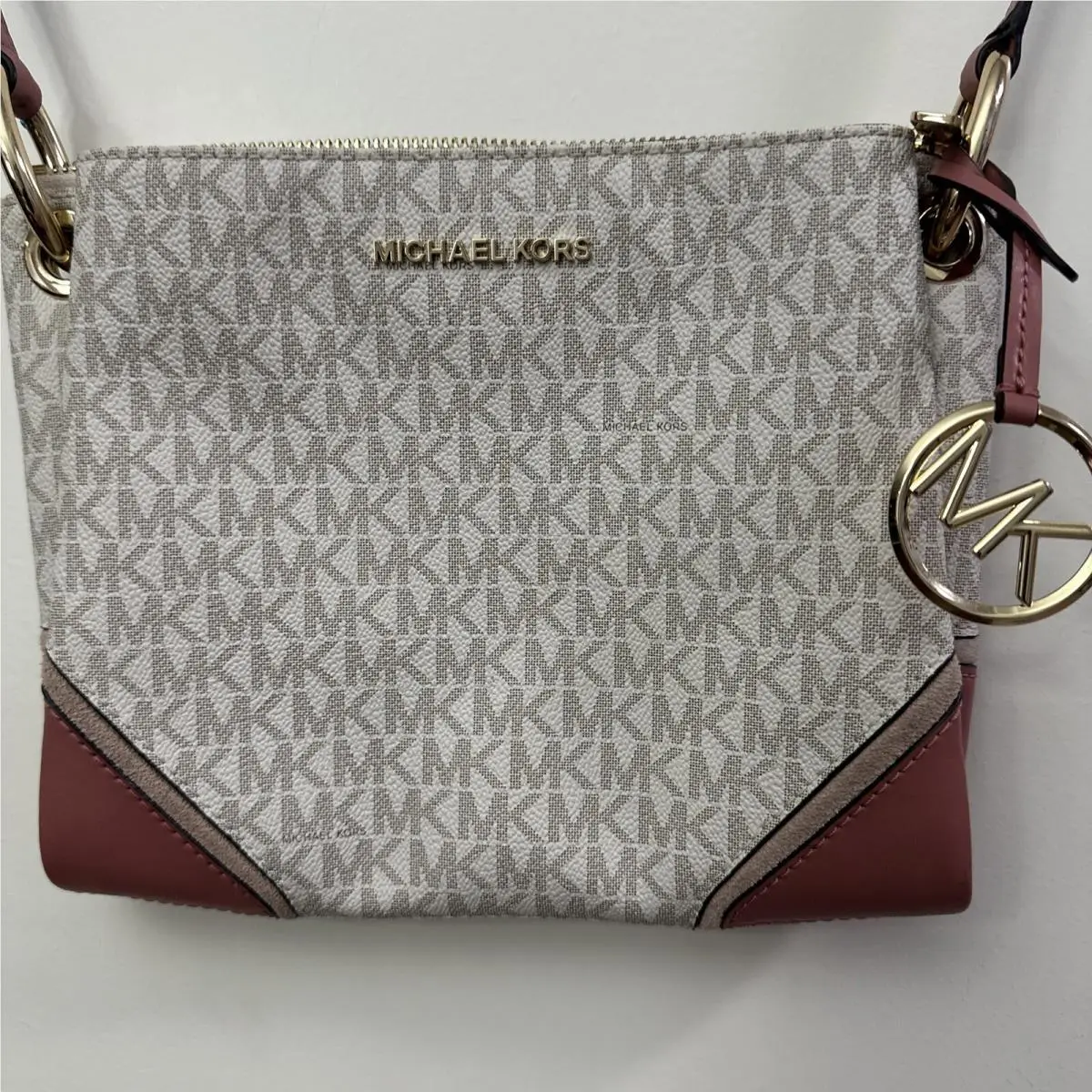 Michael Kors Jet Set Nicole Vanilla Pink Triple Compartment Logo Crossbody Bag