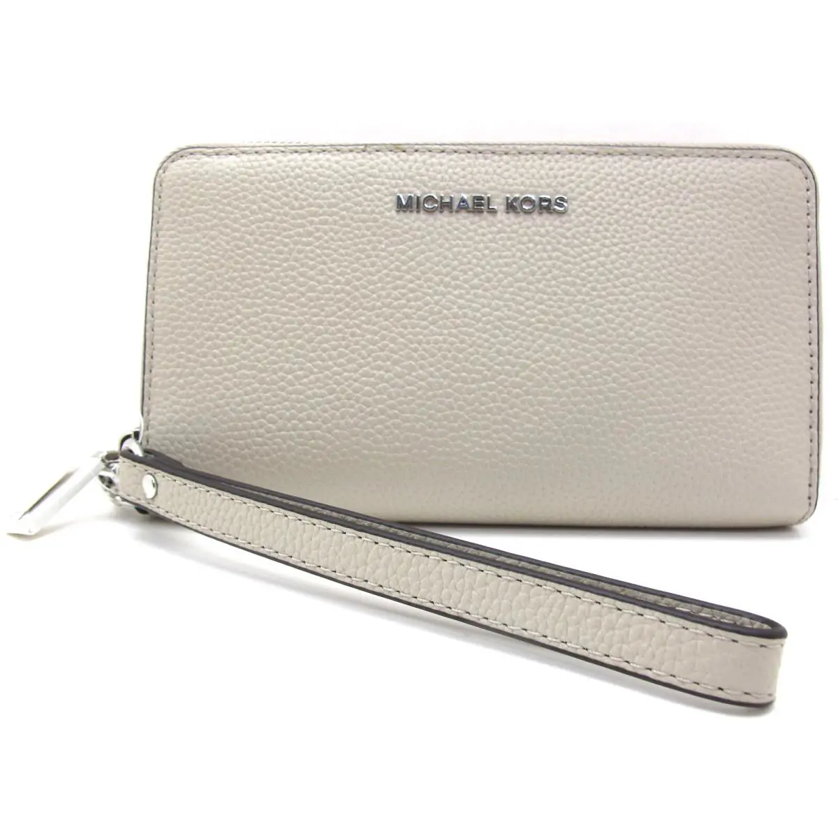 Michael Kors Mercer Large Leather Phone Case W/wrist Strap Cement/light Grey