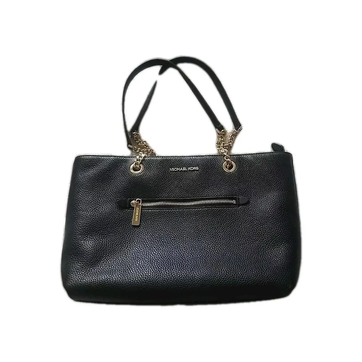Michael Kors Jet Set Item Medium Front Pocket Chain Leather Tote Bag Purse Black
