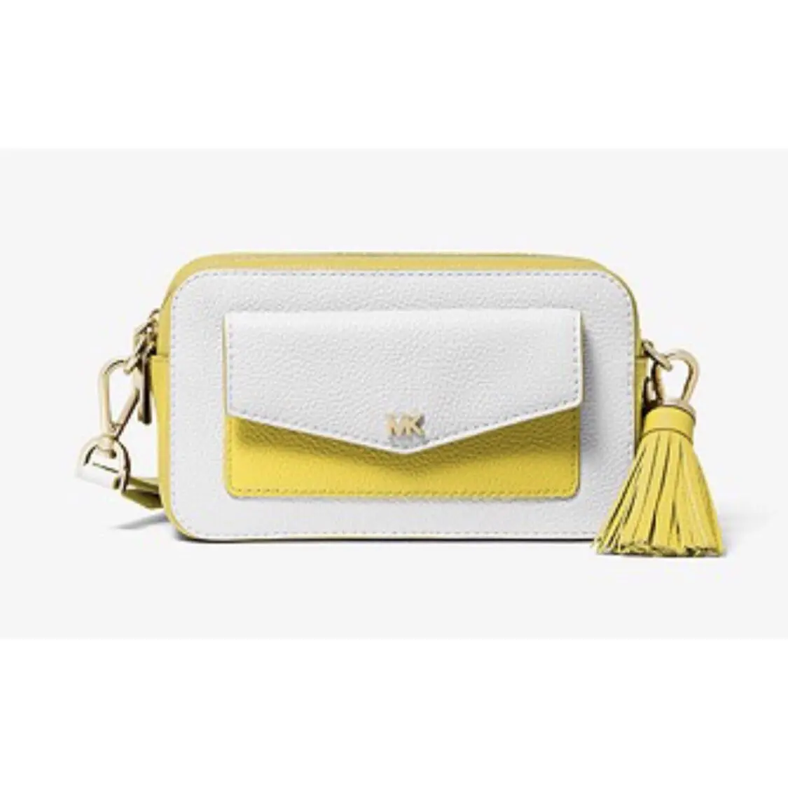 Michael Kors Mott Small Two-tone Pebbled Leather Camera Bag Optic White