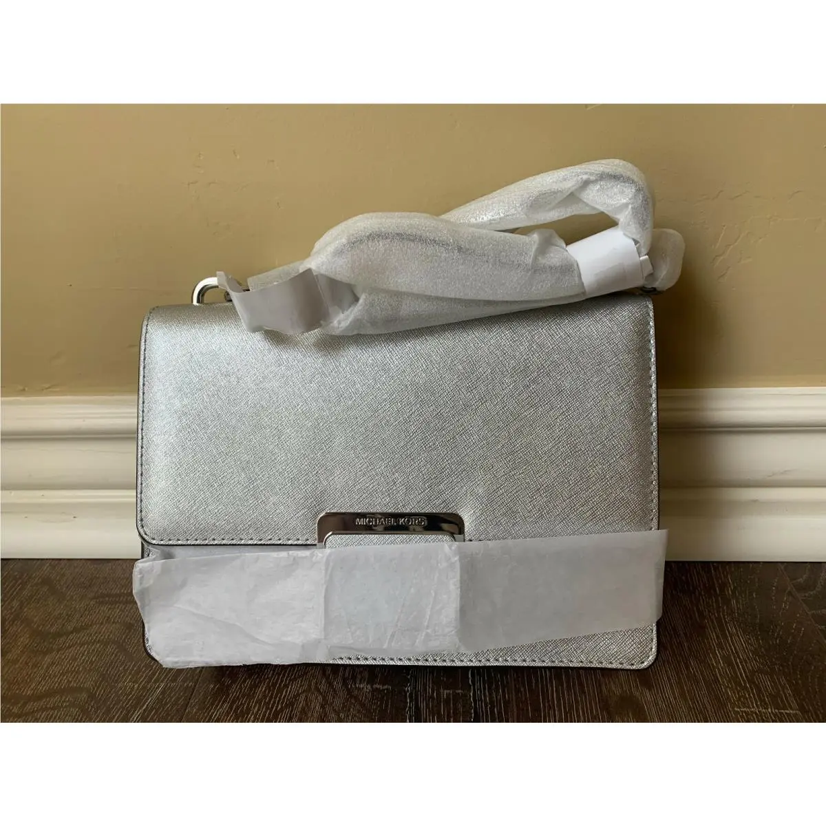Kors Cynthia Small Flap Leather Shoulder Bag Silver