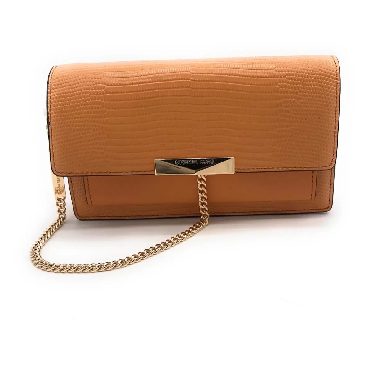 Michael Kors Jade Wallet on a Chain Shoulder Bag Clutch Cider Embossed Leather